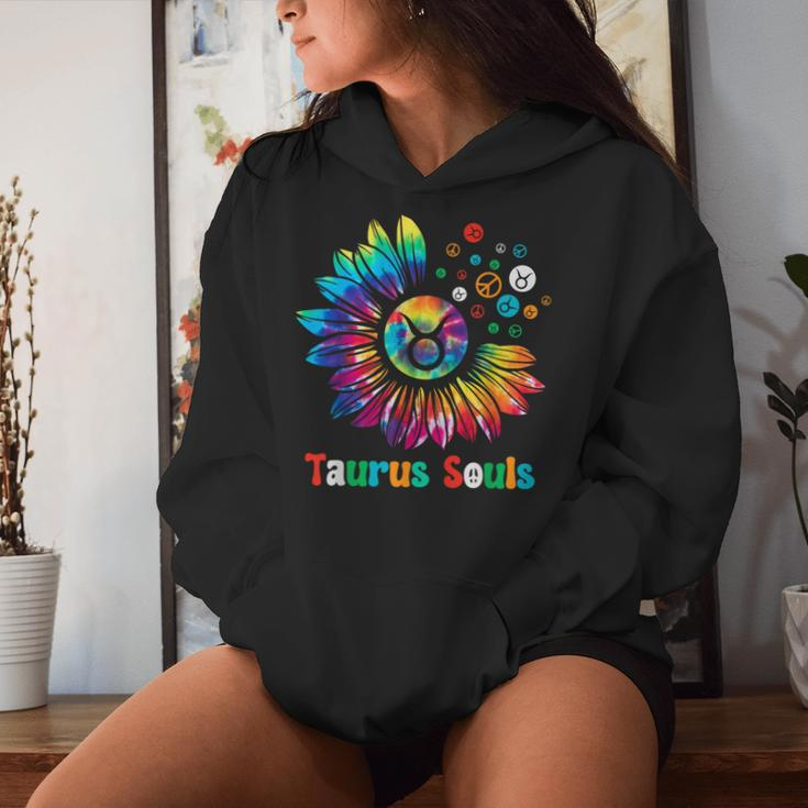 Taurus Souls Zodiac Tie Dye Sunflower Peace Sign Groovy Women Hoodie Gifts for Her