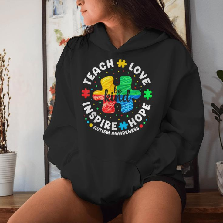 Teach Love Inspire Hope Be Kind Autism Awareness Month Women Hoodie Gifts for Her