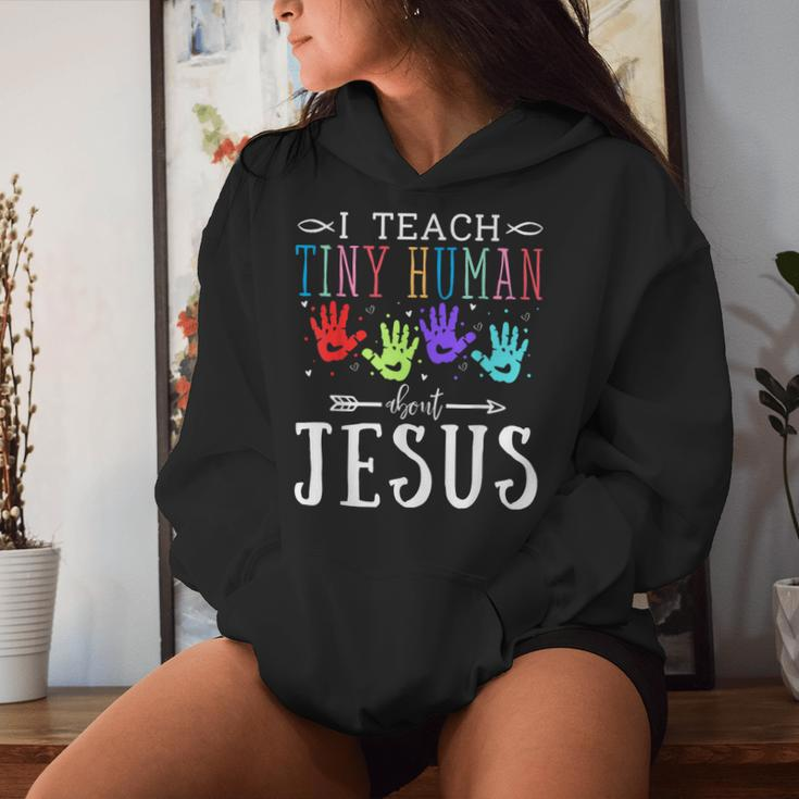 I Teach Tiny Humans About Jesus Teacher Sunday School Squad Women Hoodie Gifts for Her