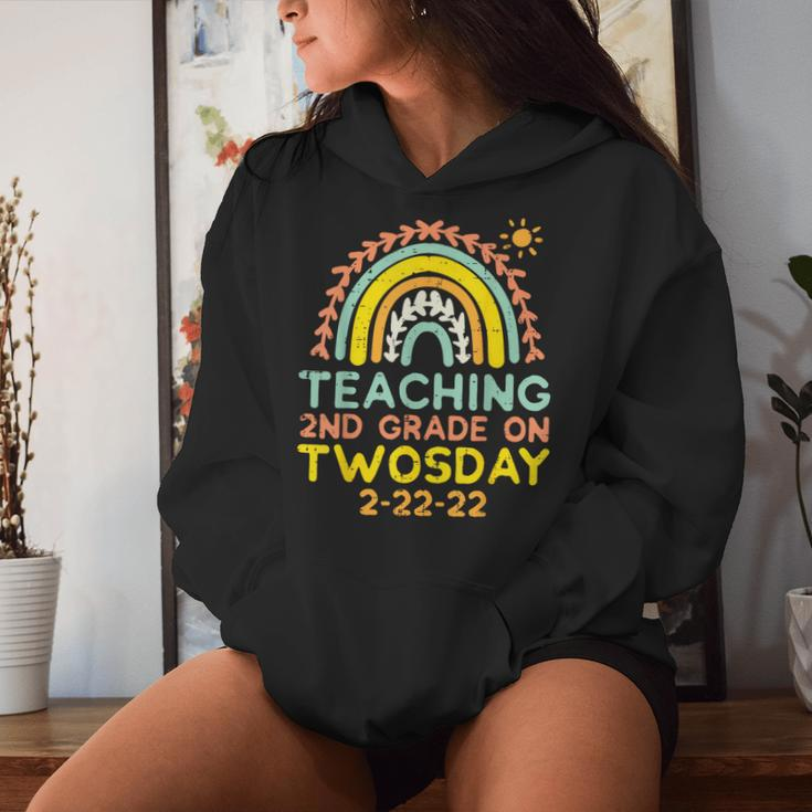 Teaching 2Nd Grade Twosday 2-22-22 Rainbow 2S Teacher Women Women Hoodie Gifts for Her