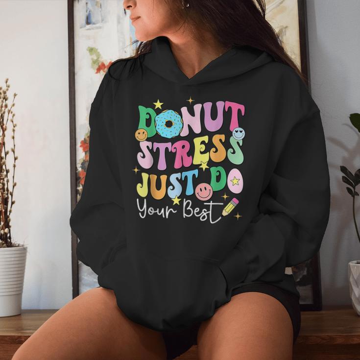 Test Day Donut Stress Just Do Your Best Groovy Teacher Women Hoodie Gifts for Her