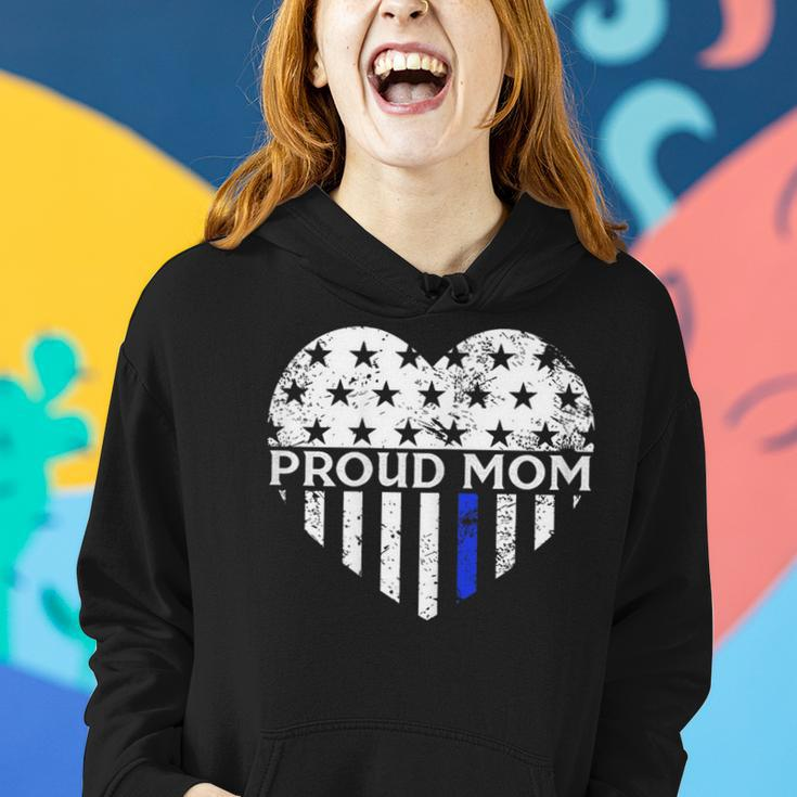 Thin Blue Line Heart Proud Police Mom Pro Law Enforcement Women Hoodie Gifts for Her