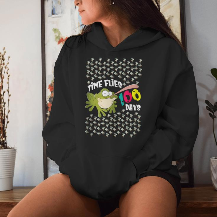 Time Flies 100 Days Teacher Student Frog Fly School Women Hoodie Gifts for Her