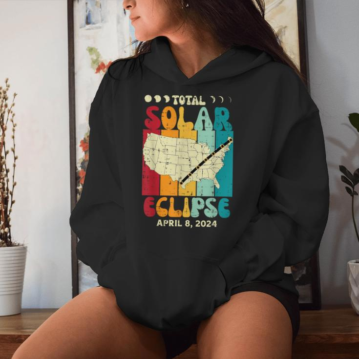 Total Solar Eclipse Usa Map Retro April 8 2024 Kid Women Hoodie Gifts for Her