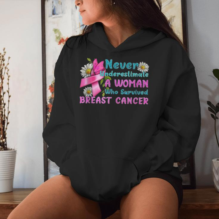 Never Underestimate A Woman Who Survived Breast Cancer Women Hoodie Gifts for Her