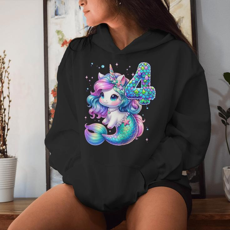 Unicorn Mermaid 4Th Birthday 4 Year Old Party Girls Outfit Women Hoodie Gifts for Her