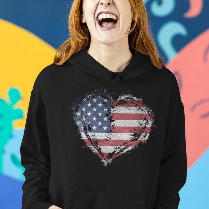 Vintage Heart American Flag Usa Patriotic 4Th Of July Women Hoodie Gifts for Her