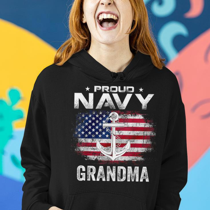 Vintage Proud Navy Grandma With American Flag Veteran Women Hoodie Gifts for Her