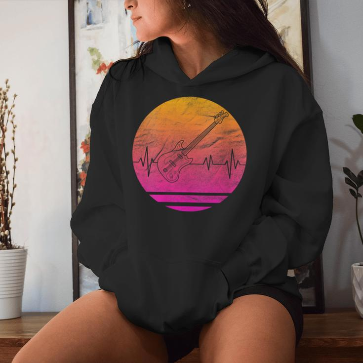 Vintage Retro Heartbeat Electric Bass Guitar World Music Day Women Hoodie Gifts for Her