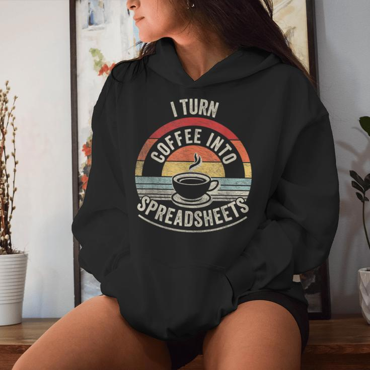 Vintage I Turn Coffee Into Spreadsheets Finance Accountant Women Hoodie Gifts for Her