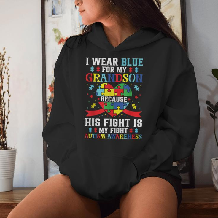 I Wear Blue For My Grandson Autism Awareness Grandma Grandpa Women Hoodie Gifts for Her
