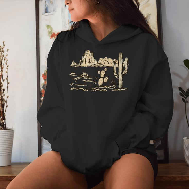 Western Desert Vintage Cactus Graphic Cowgirl Casual Women Hoodie Gifts for Her