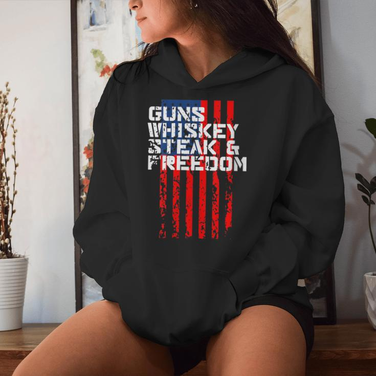 Whiskey Steak And Freedom Usa Flag Women Hoodie Gifts for Her