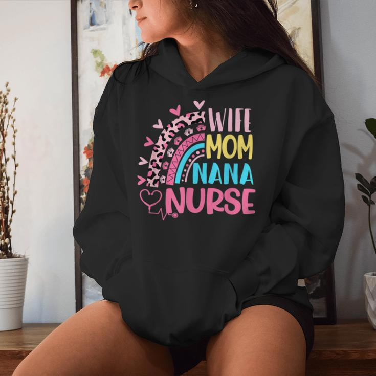 Wife Mom Nana Nurse Nurses Day Leopard Rainbow Women Hoodie Gifts for Her