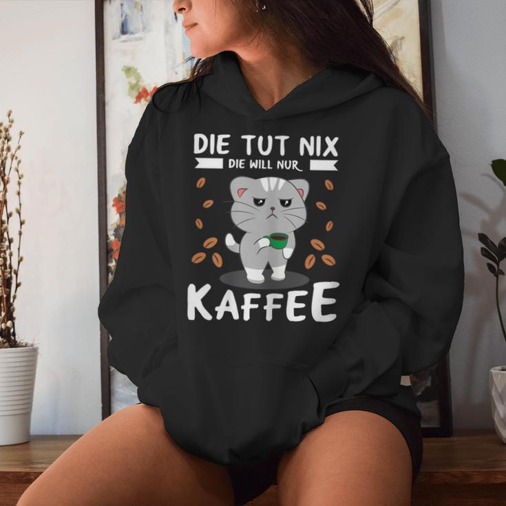 Women's Die Tut Nix Die Will Nur Coffee Drinker Cat Kapuzenpullover für Damen Geschenke für Sie