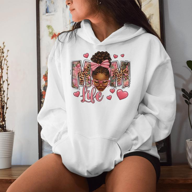 Afro Messy Bun Mom Life Pink Roses Black Mom Mother's Day Women Hoodie Gifts for Her