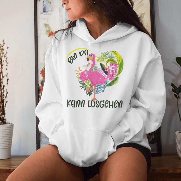 With Bin Da Kann Losgehen Flamingo With Cocktail Champagne Motif Gray Kapuzenpullover für Damen Geschenke für Sie