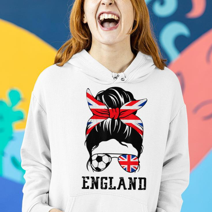 British Soccer Girl Mom Messy Bun England Flag Football Fan Women Hoodie Gifts for Her