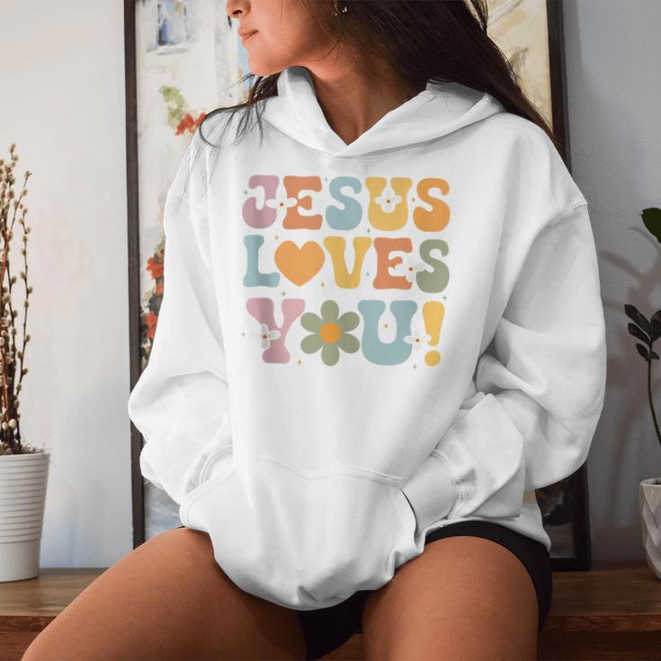 Cute Jesus Loves You Groovy Christian Kid Girl Vintage Women Hoodie Gifts for Her