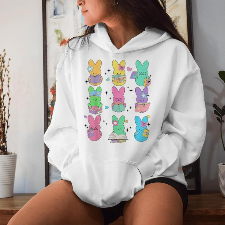 Cute Teacher Bunny Rabbit Reading Easter Bunnies Book Lovers Women Hoodie Gifts for Her