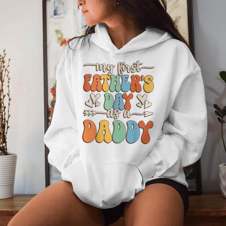 My First Father's Day As A Daddy Retro Groovy Father's Day Women Hoodie Gifts for Her