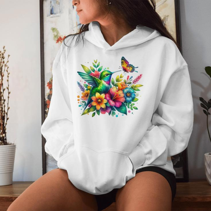 Floral Watercolor Hummingbird & Butterfly Women Hoodie Gifts for Her