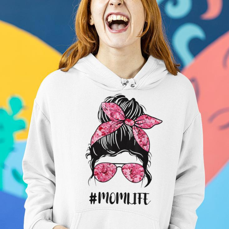 Flower Mom Life Messy Bun Hair Sunglasses Pink Mother's Day Women Hoodie Gifts for Her