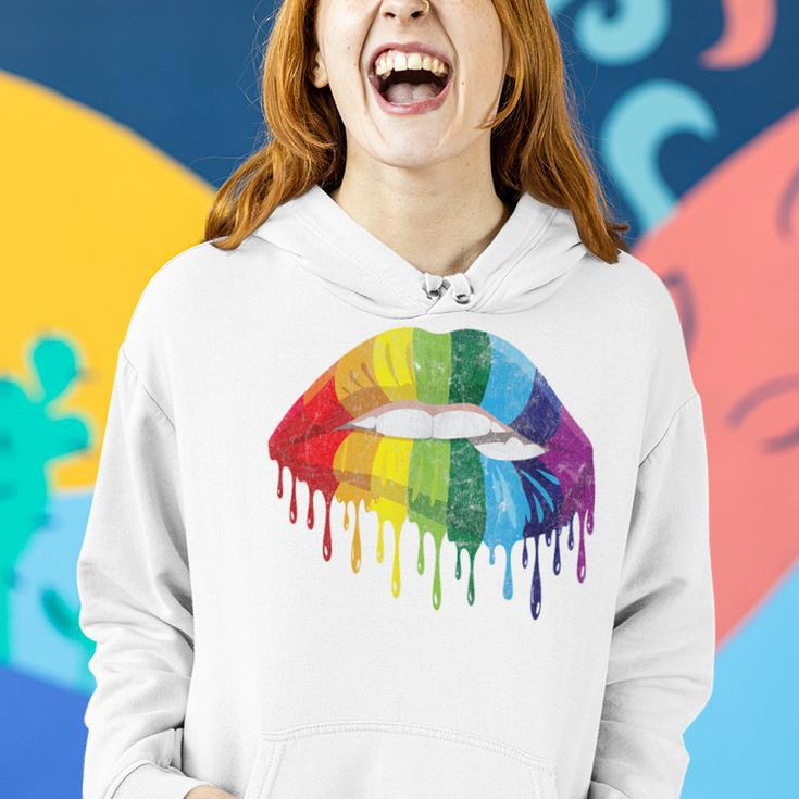 Gay Pride Equality Of Rainbow Drip Lip Biting Of Lgbt Women Hoodie Gifts for Her