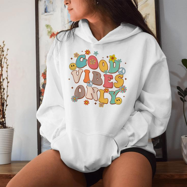 Good Vibes Only Peace Sign Love 60S 70S Retro Groovy Hippie Women Hoodie Gifts for Her