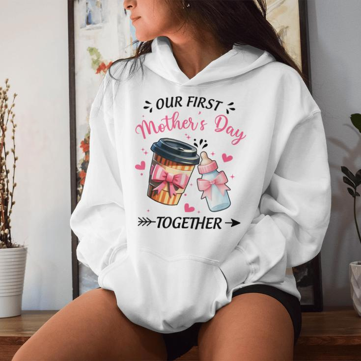 Groovy Our First Mother's Day Coffee Baby Milk Bottle Women Women Hoodie Gifts for Her