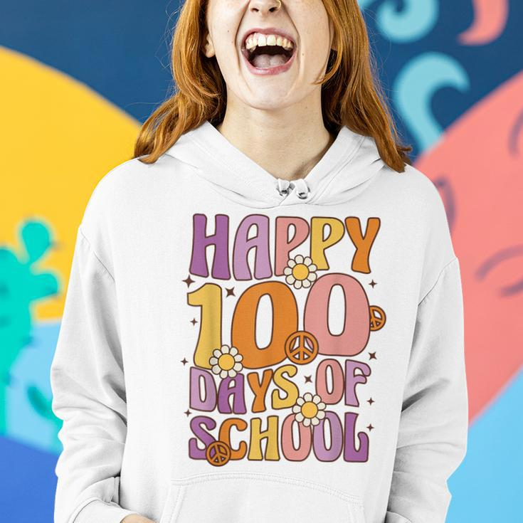 Happy 100 Days Of School For Teachers Retro Groovy 70S Women Hoodie Gifts for Her