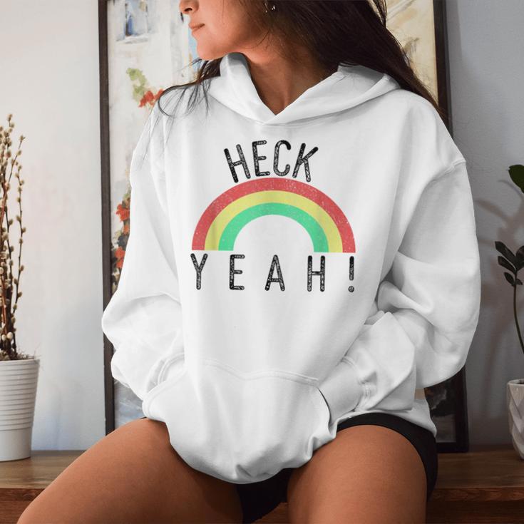 Heck Yeah Retro Style Rainbow Distressed Women Hoodie Gifts for Her