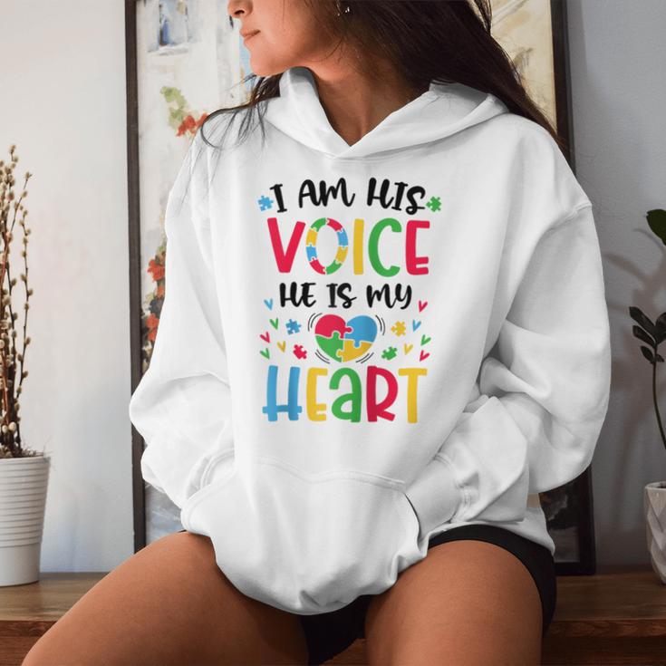 Ich Bin Seine Stimme Er Ist Mein Herz Autismusbewusstsein Asd Mama Papa Raglan Kapuzenpullover für Damen Geschenke für Sie