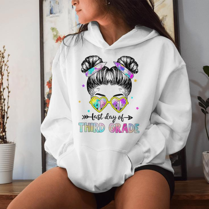 Last Day Of Third Grade Girls Messy Bun Last Day Graduation Women Hoodie Gifts for Her