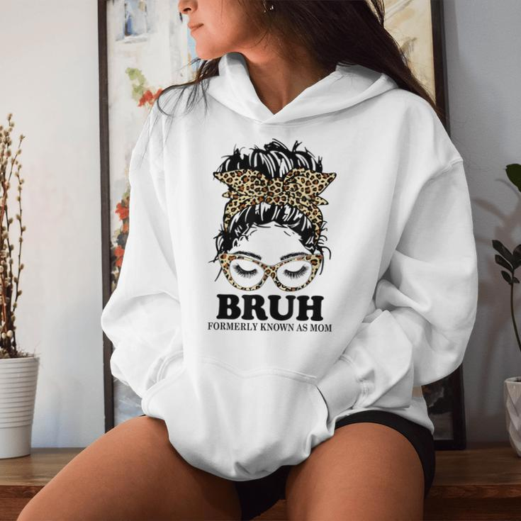 Leopard Messy Bun Bruh Formerly Known As Mom Women Hoodie Gifts for Her