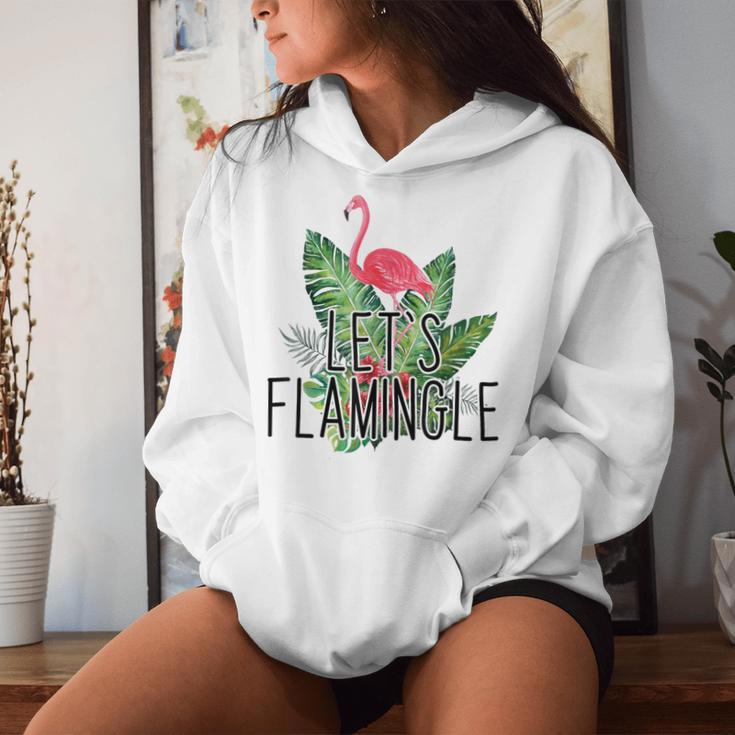 Let's Flamingle Hawaiian Tropical Floral Print Flamingo Women Hoodie Gifts for Her