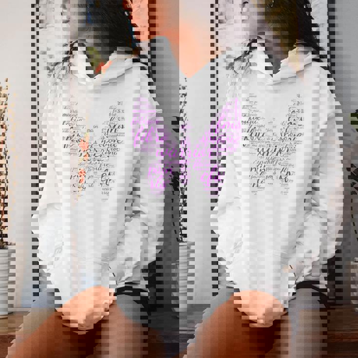 Purple Butterfly Fibro Warrior Awareness Word Cloud Spoonie Women Hoodie Gifts for Her