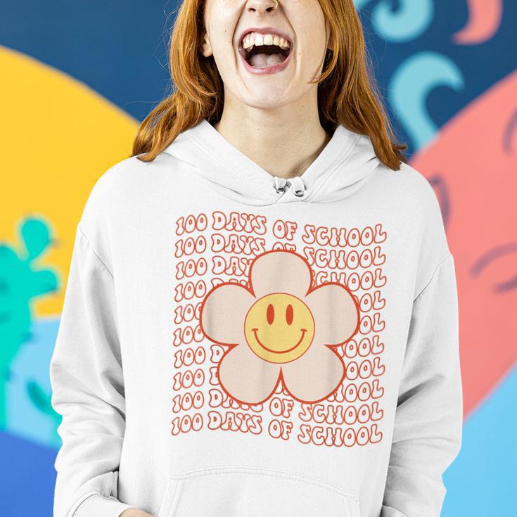 Retro Groovy Happy Face 100 Days Of School Cute 100Th Day Women Hoodie Gifts for Her