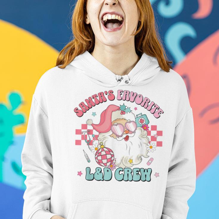 Retro Pink Christmas Santa's Favorite Labor & Delivery Nurse Women Hoodie Gifts for Her