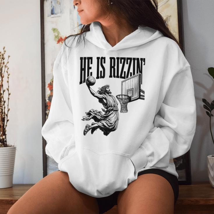 He Is Rizzin Basketball Retro Christian Religious Women Hoodie Gifts for Her