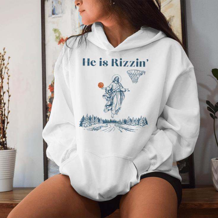 He Is Rizzin' Jesus Christian Religious Basketball Easter Women Hoodie Gifts for Her