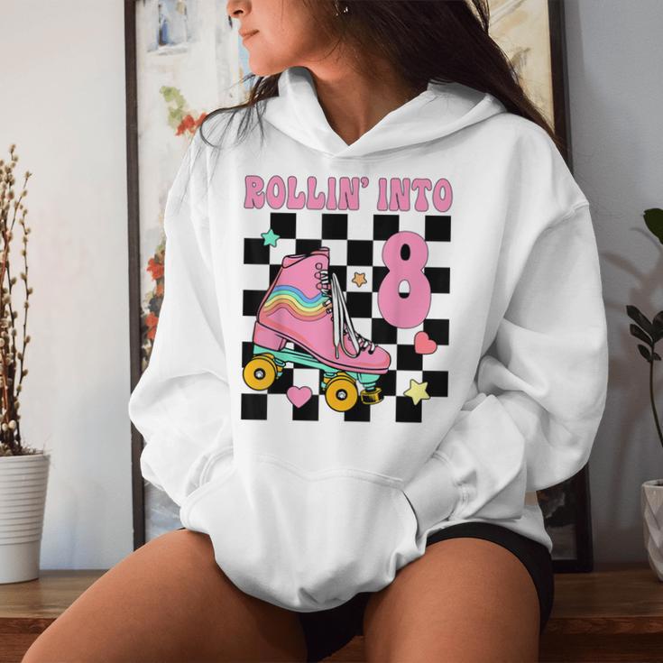 Rolling Into 8 Years Old Roller Skating Girl 8Th Birthday Women Hoodie Gifts for Her