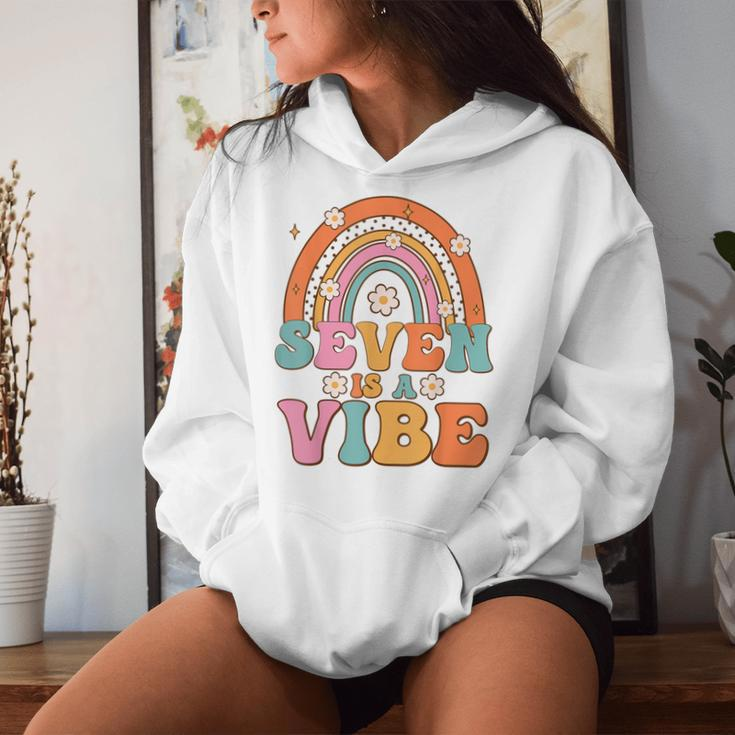 Seven Is A Vibe 7Th Birthday Rainbow Groovy Boys Girls Women Hoodie Gifts for Her