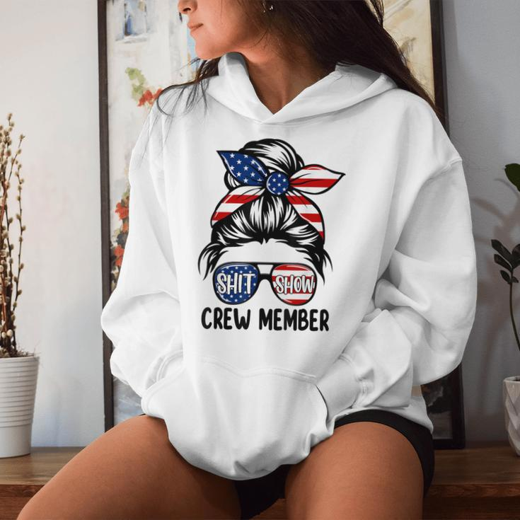 Shit Show Crew Member Amerian Flag Headband Messy Bun Women Hoodie Gifts for Her