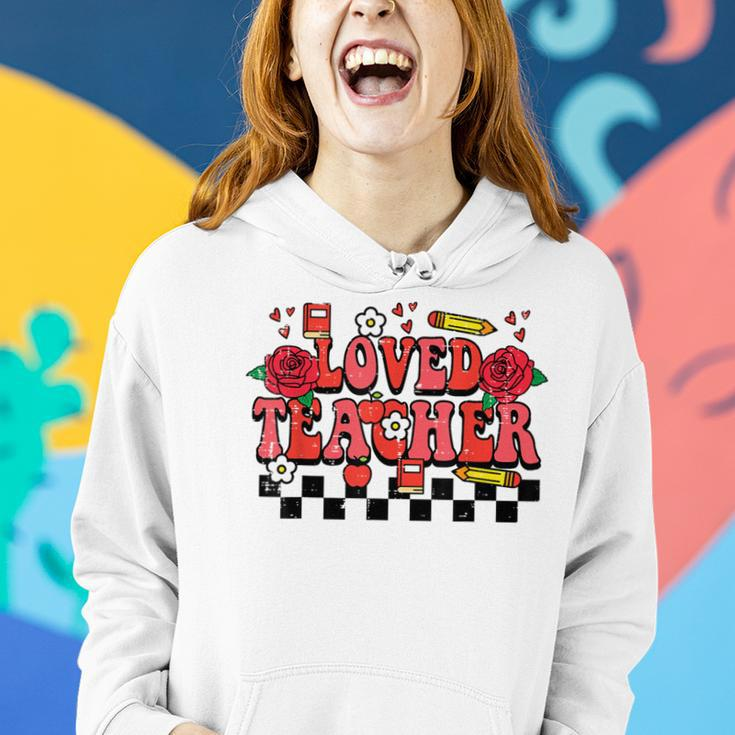 Valentines Day Loved Teacher Retro Teaching Groovy Men Women Hoodie Gifts for Her