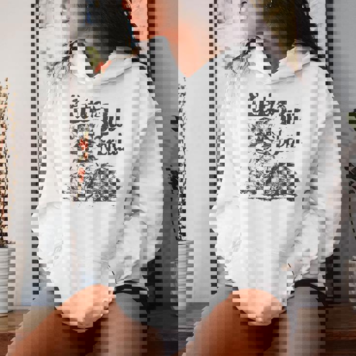 Vintage Cute But Feral Raccoon Lover Presents Raccoon Women Hoodie Gifts for Her