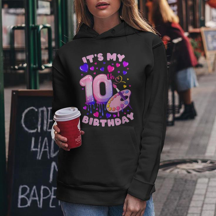 10Th Birthday Girl 10 Years Painting Art Number 10 Women Hoodie Funny Gifts