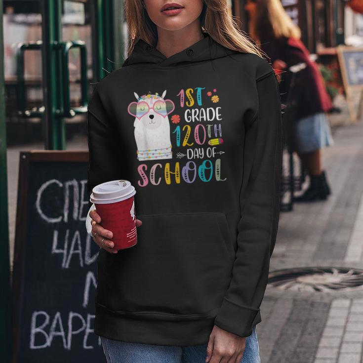 120Th Day Of School No Prob Llama 120 Days Of 1St Grade Women Hoodie Unique Gifts