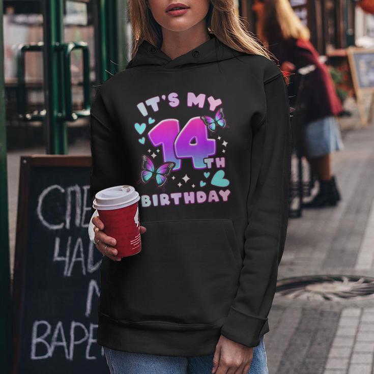 14Th Birthday Girl 14 Years Butterflies And Number 14 Women Hoodie Unique Gifts