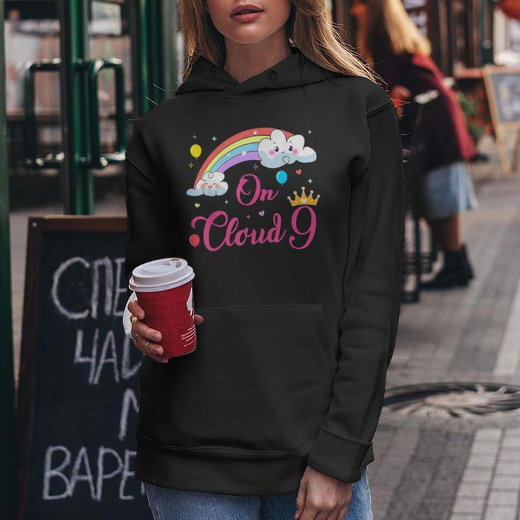 9 Year Old Birthday Decorations Rainbow On Cloud Nine 9Th Women Hoodie Personalized Gifts